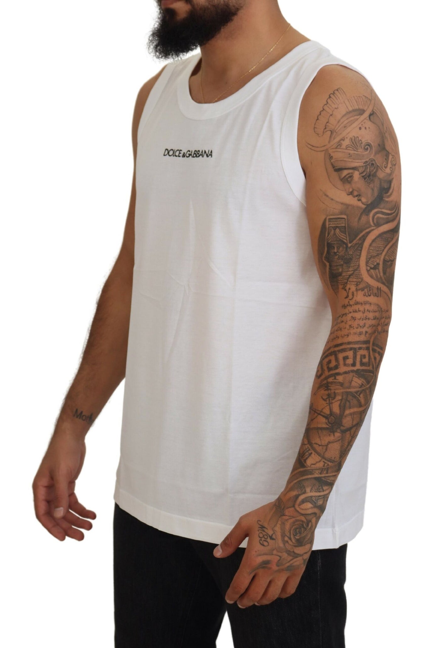 White Logo Round Neck Sleeveless Tank T-shirt