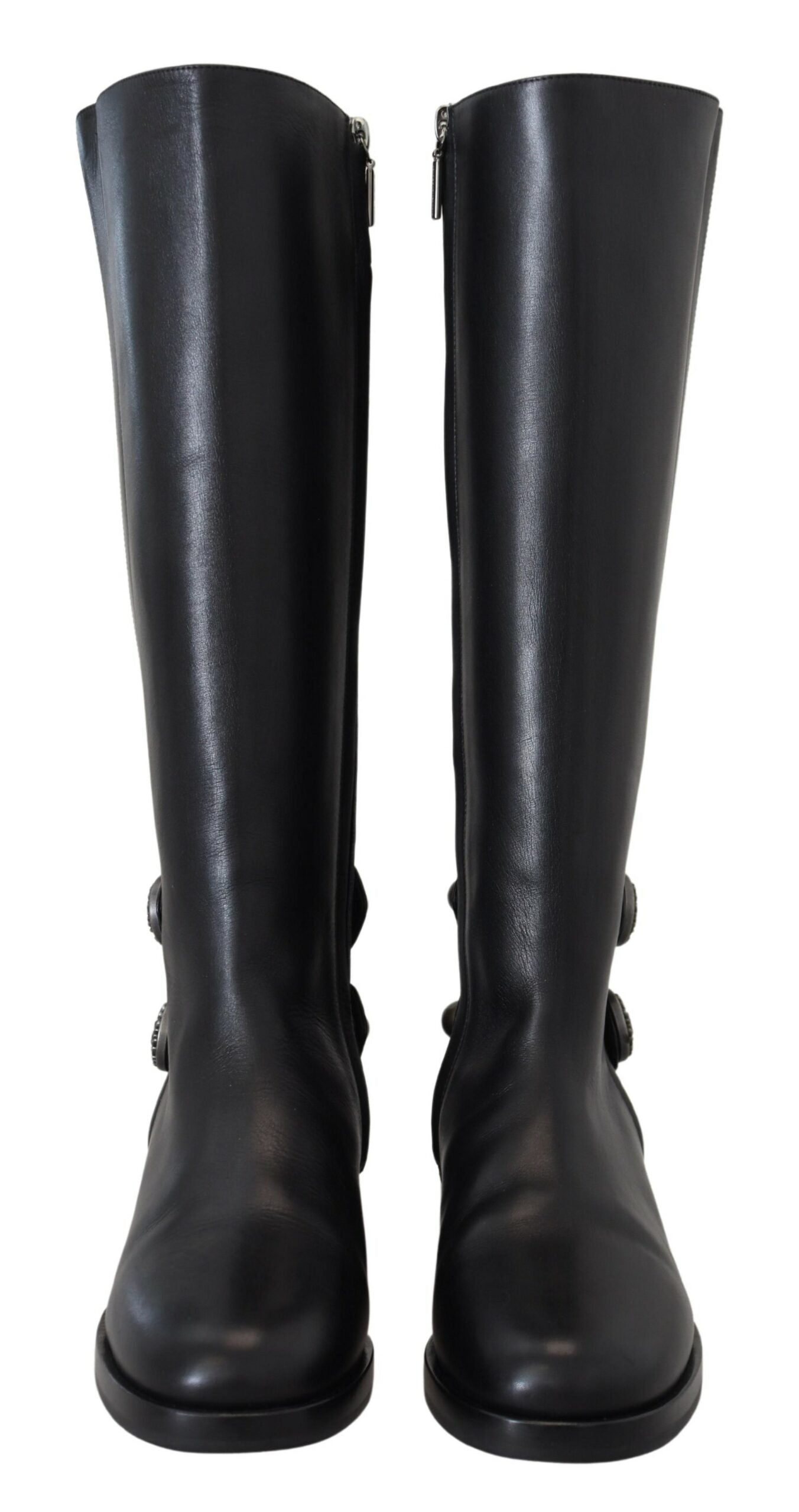 Black Calfskin Biker Women Boots Shoes