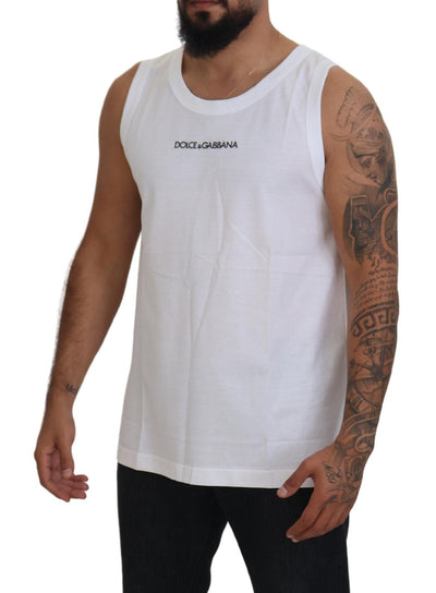 White Logo Round Neck Sleeveless Tank T-shirt