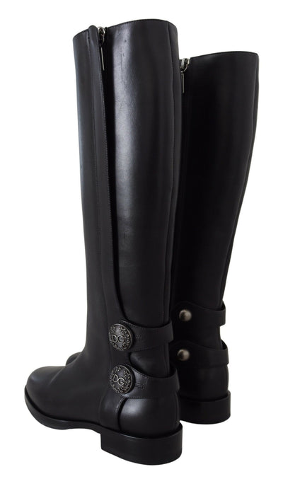 Black Calfskin Biker Women Boots Shoes