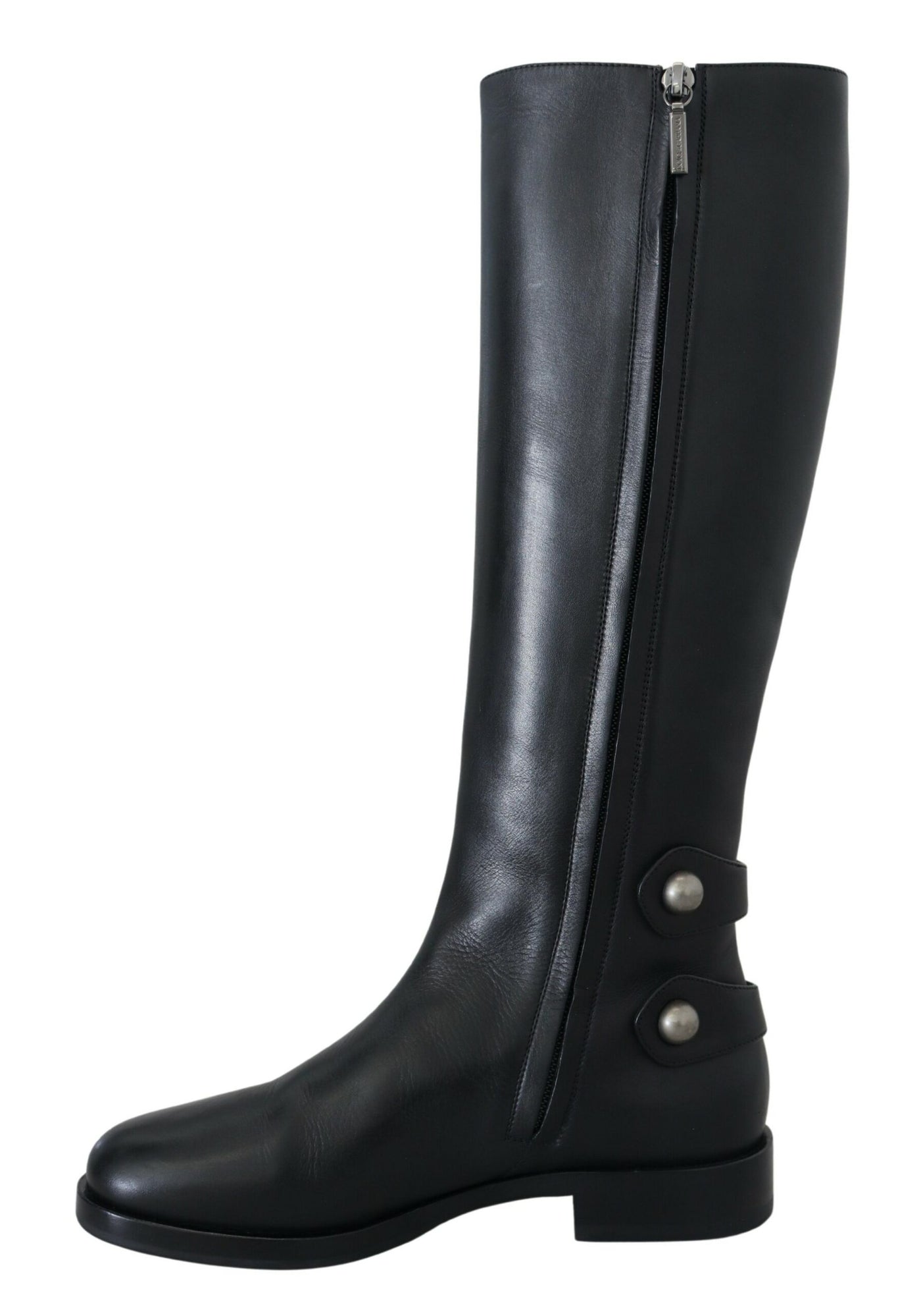 Black Calfskin Biker Women Boots Shoes