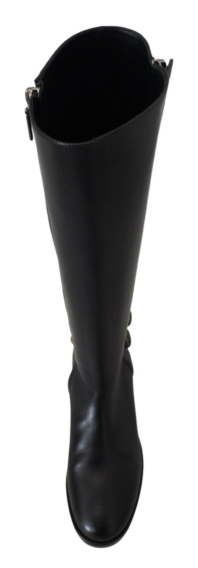 Black Calfskin Biker Women Boots Shoes