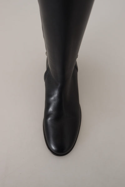 Black Calfskin Biker Women Boots Shoes