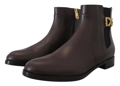 Brown Leather Gold Amore Pearl Boots Shoes