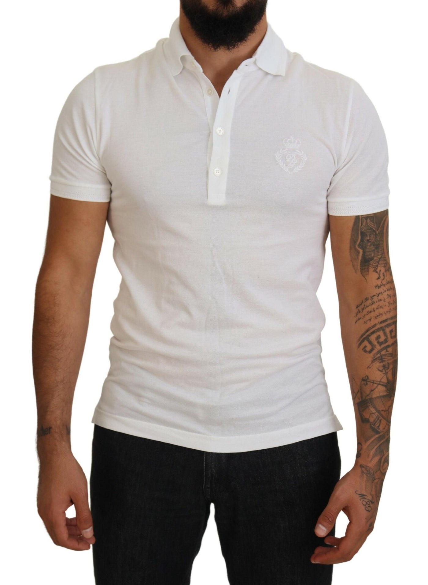 White Cotton Logo Short Sleeve Polo T-shirt