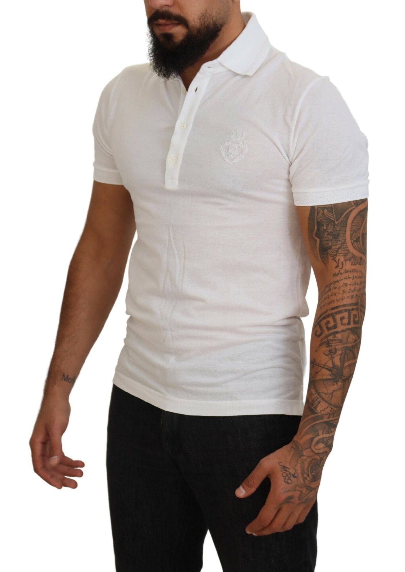 White Cotton Logo Short Sleeve Polo T-shirt