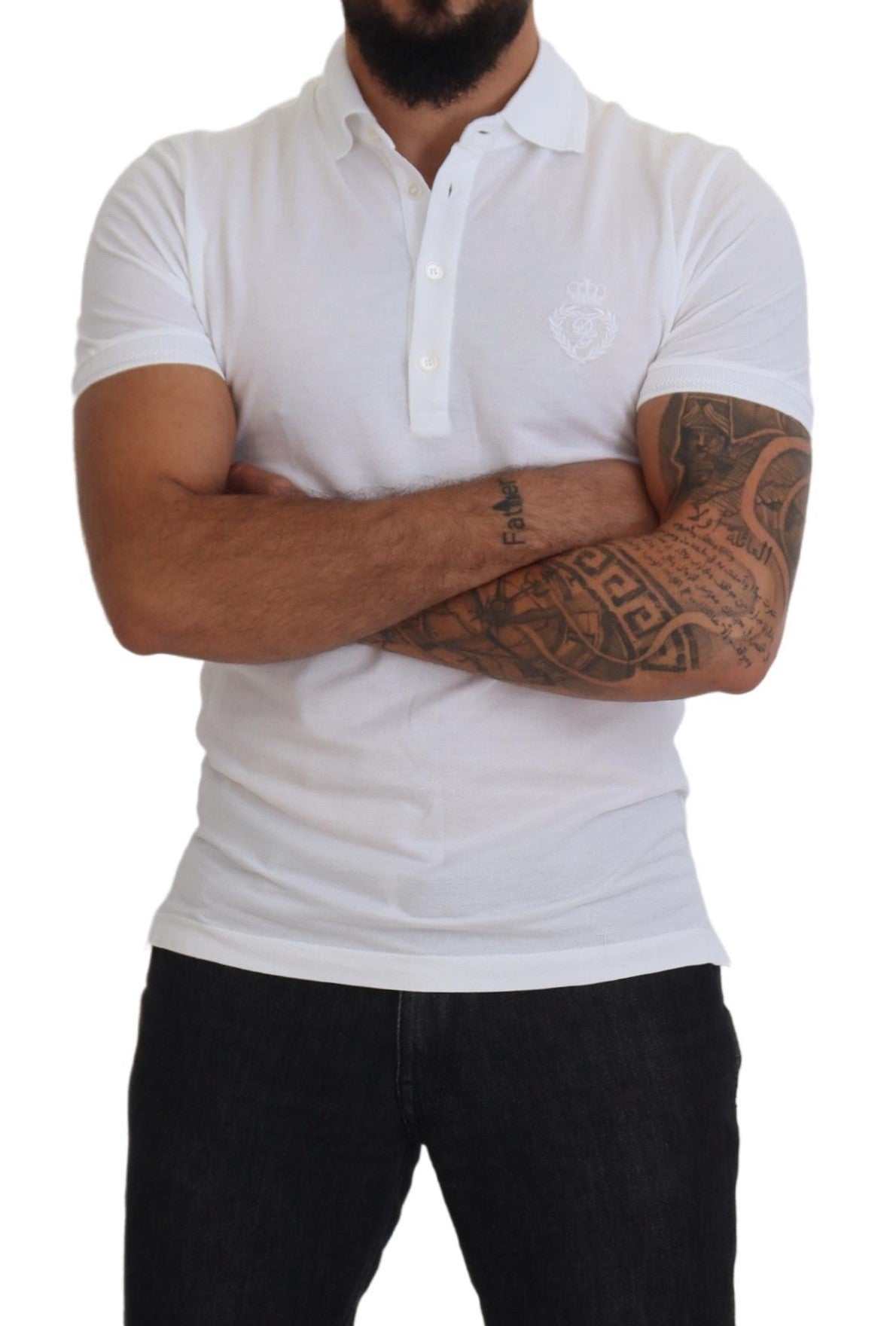 White Cotton Logo Short Sleeve Polo T-shirt