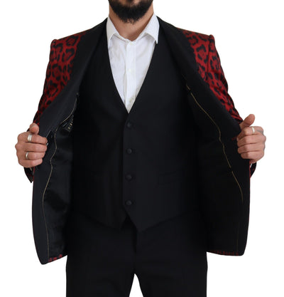 Red SICILIA Leopard Formal 3 Piece Set Suit