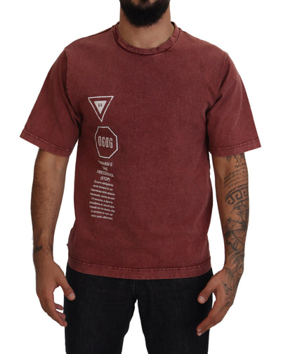 Maroon Print Round Neck Short Sleeves T-shirt