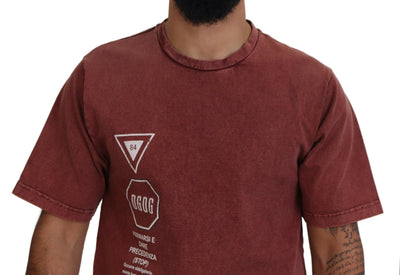 Maroon Print Round Neck Short Sleeves T-shirt