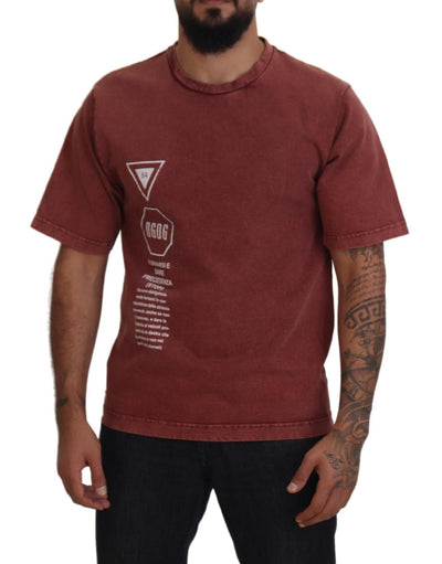 Maroon Print Round Neck Short Sleeves T-shirt