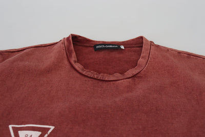 Maroon Print Round Neck Short Sleeves T-shirt