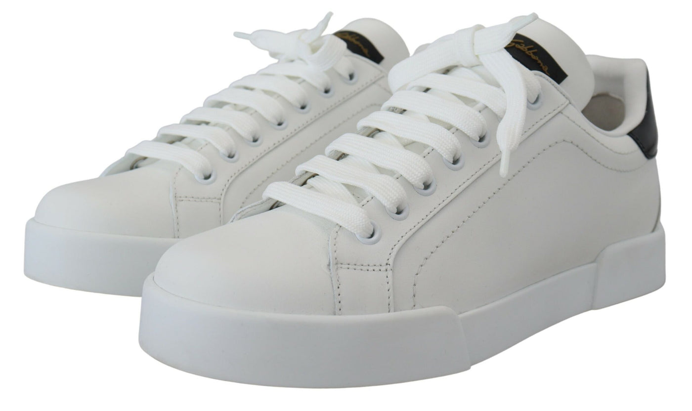 White Black Portofino Leather Sneakers Shoes