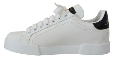 White Black Portofino Leather Sneakers Shoes