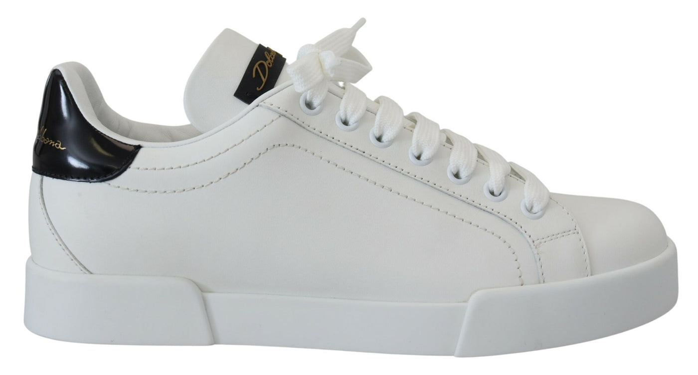 White Black Portofino Leather Sneakers Shoes