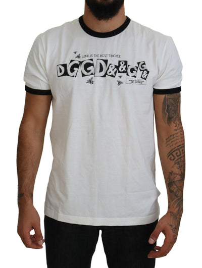 White Logo Print Crew Neck Cotton T-shirt