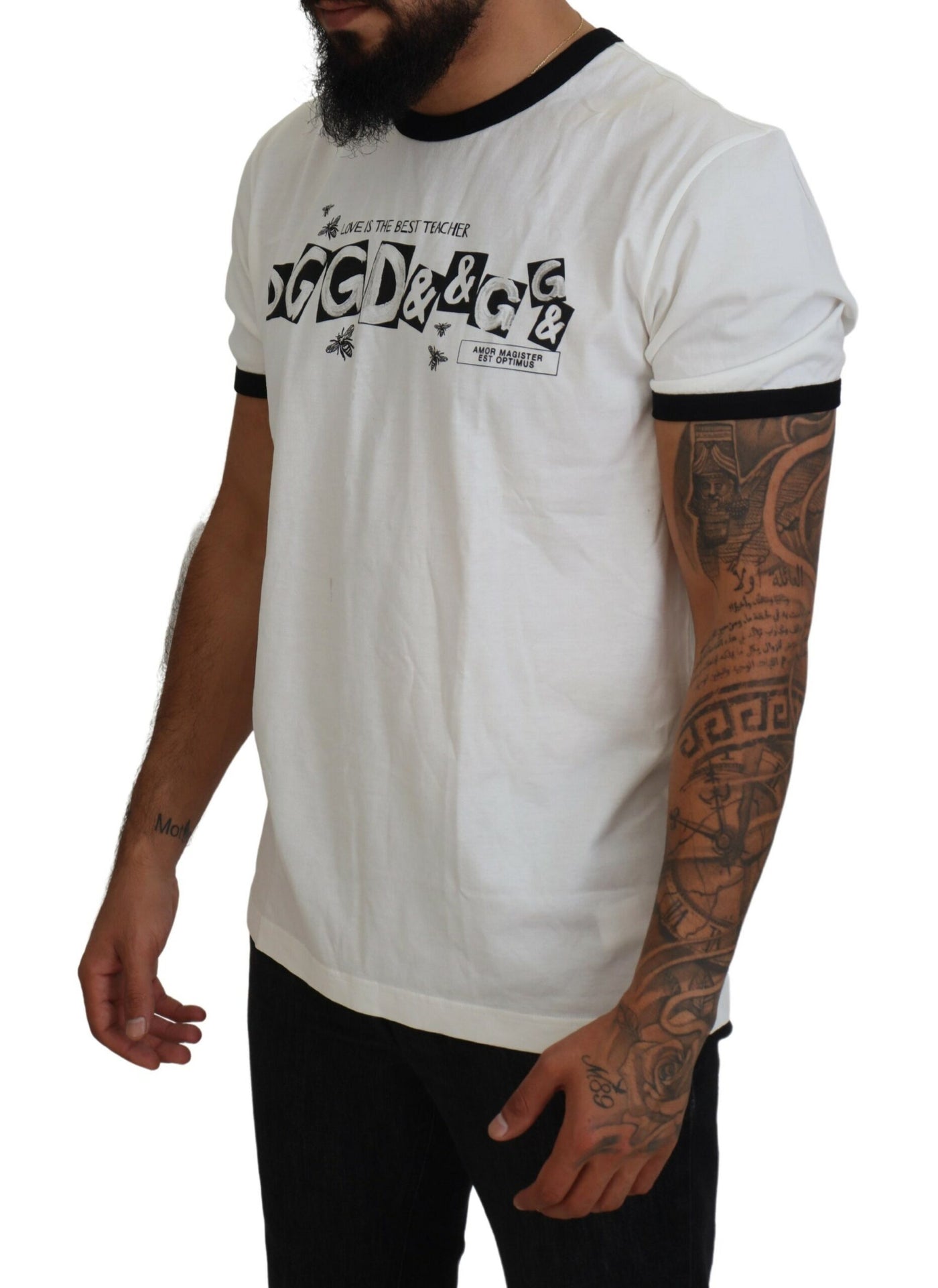 White Logo Print Crew Neck Cotton T-shirt