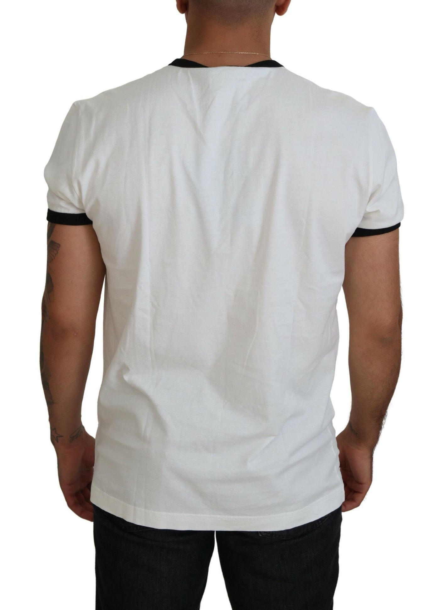 White Logo Print Crew Neck Cotton T-shirt