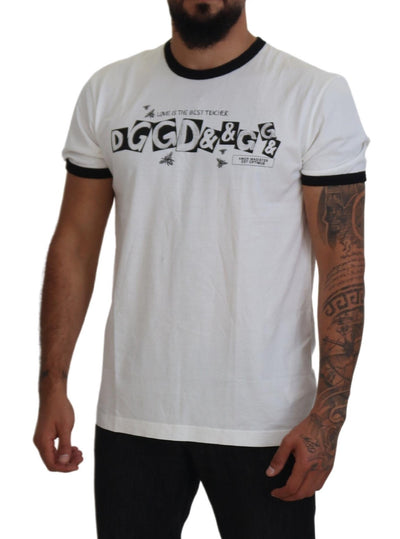 White Logo Print Crew Neck Cotton T-shirt