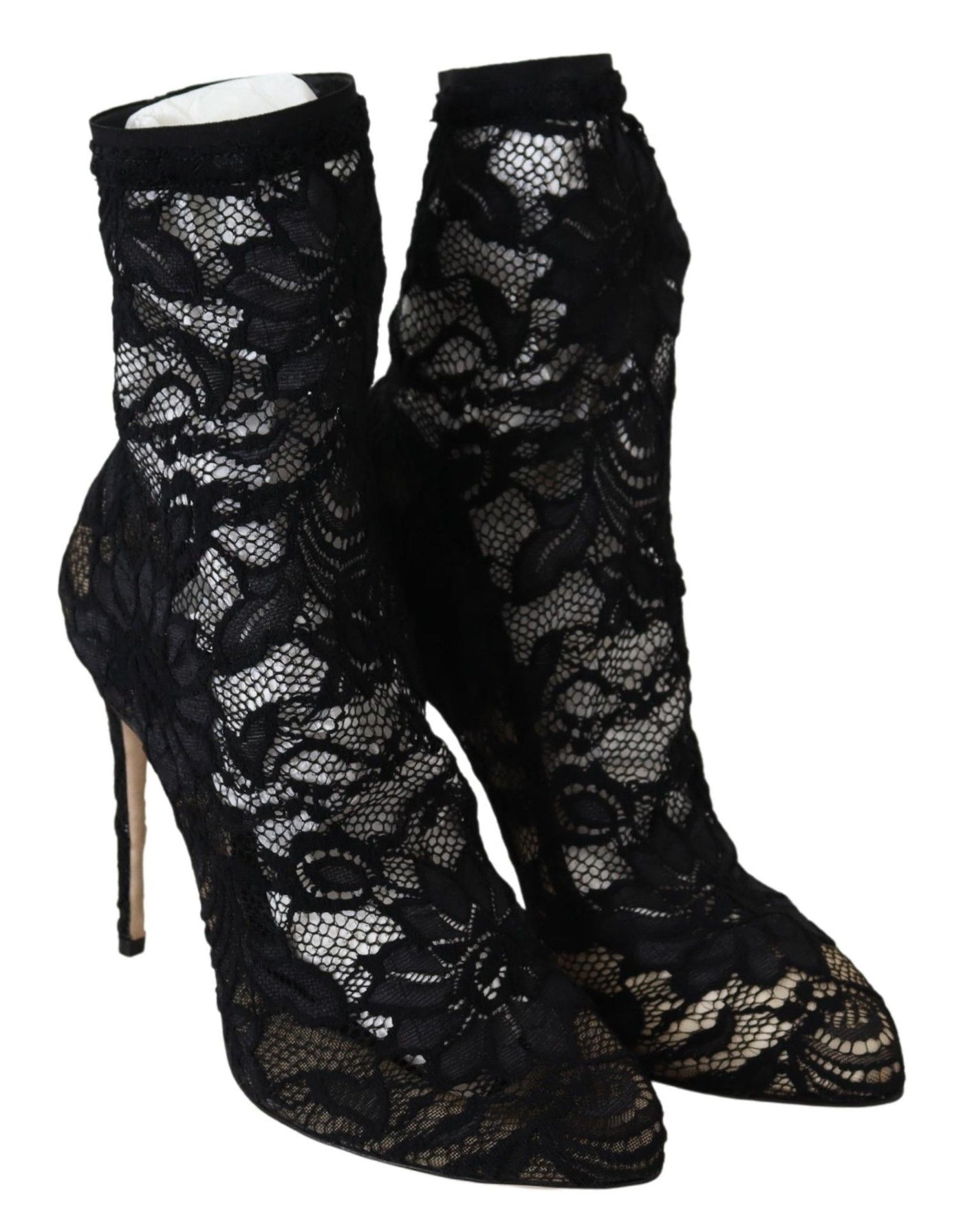 Black Lace Taormina High Heel Boots Shoes