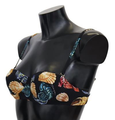 Black Seashells Print Women Swimwear Bikini Tops