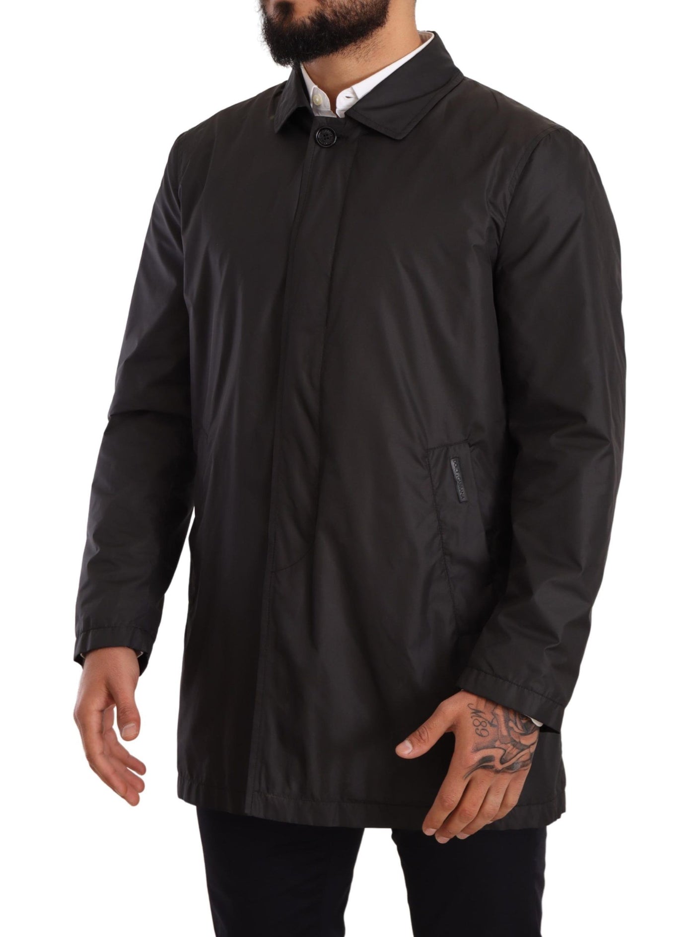 Black Polyester Mens Trench Coat Jacket