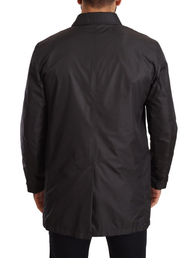 Black Polyester Mens Trench Coat Jacket