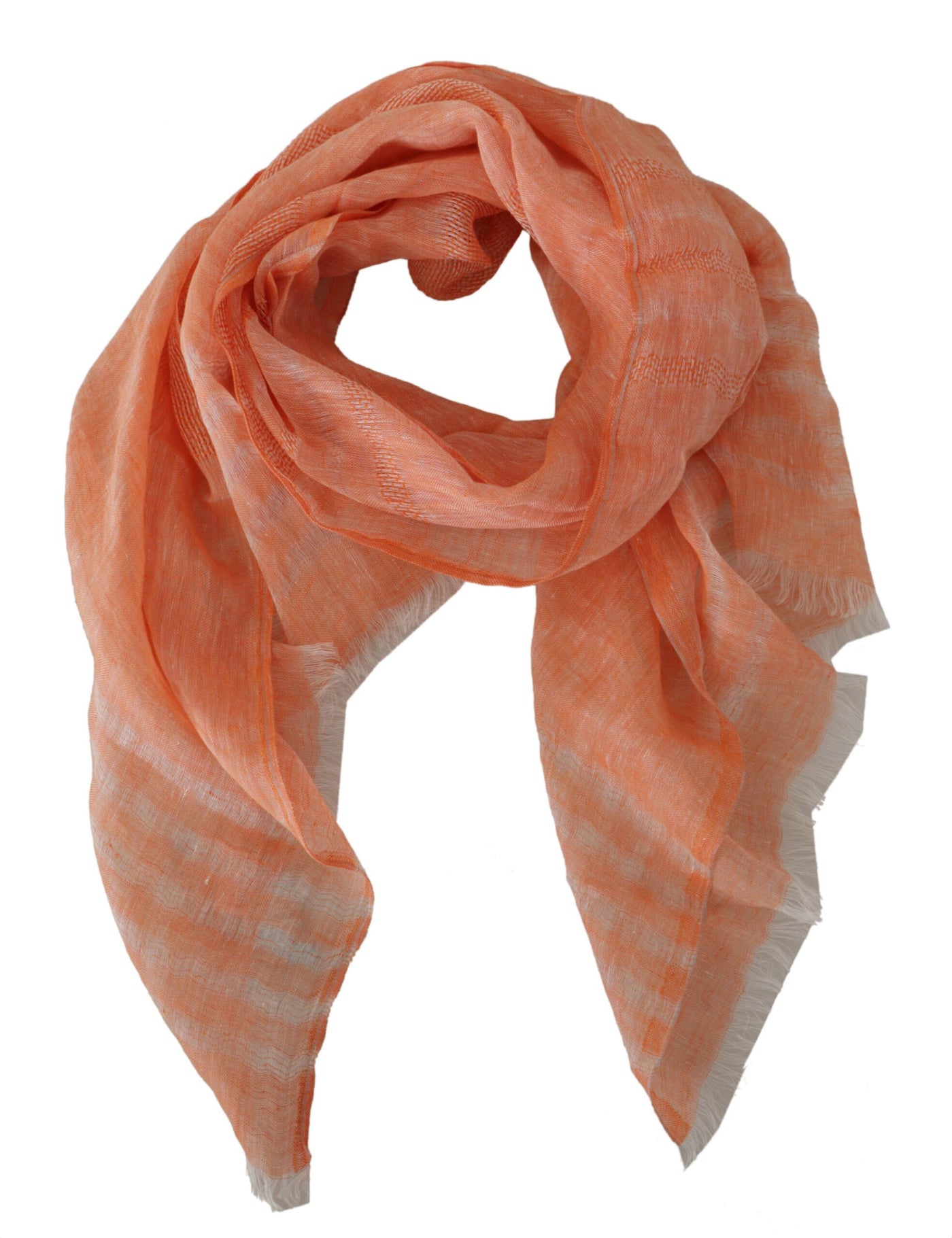 Orange White Mesh Shawl Neck Wrap Fringe Scarf