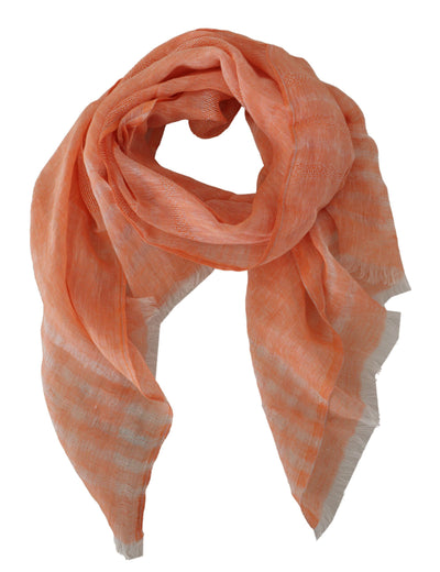 Orange White Mesh Shawl Neck Wrap Fringe Scarf