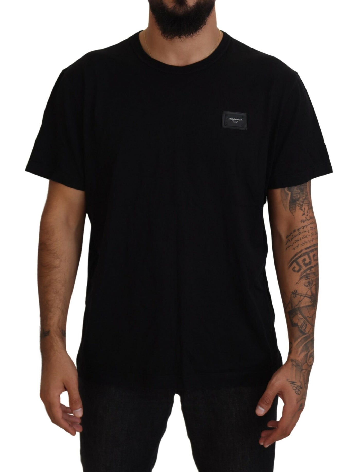 Black Logo Plaque Cotton Crew Neck T-shirt