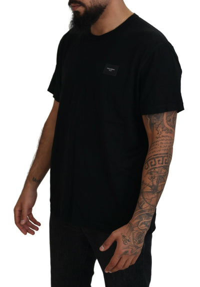 Black Logo Plaque Cotton Crew Neck T-shirt