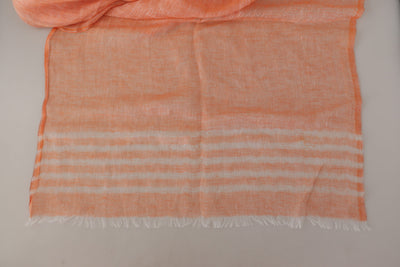 Orange White Mesh Shawl Neck Wrap Fringe Scarf