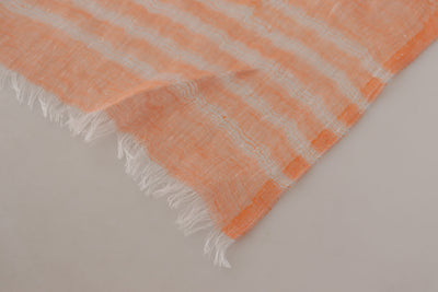 Orange White Mesh Shawl Neck Wrap Fringe Scarf