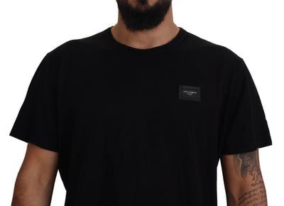 Black Logo Plaque Cotton Crew Neck T-shirt