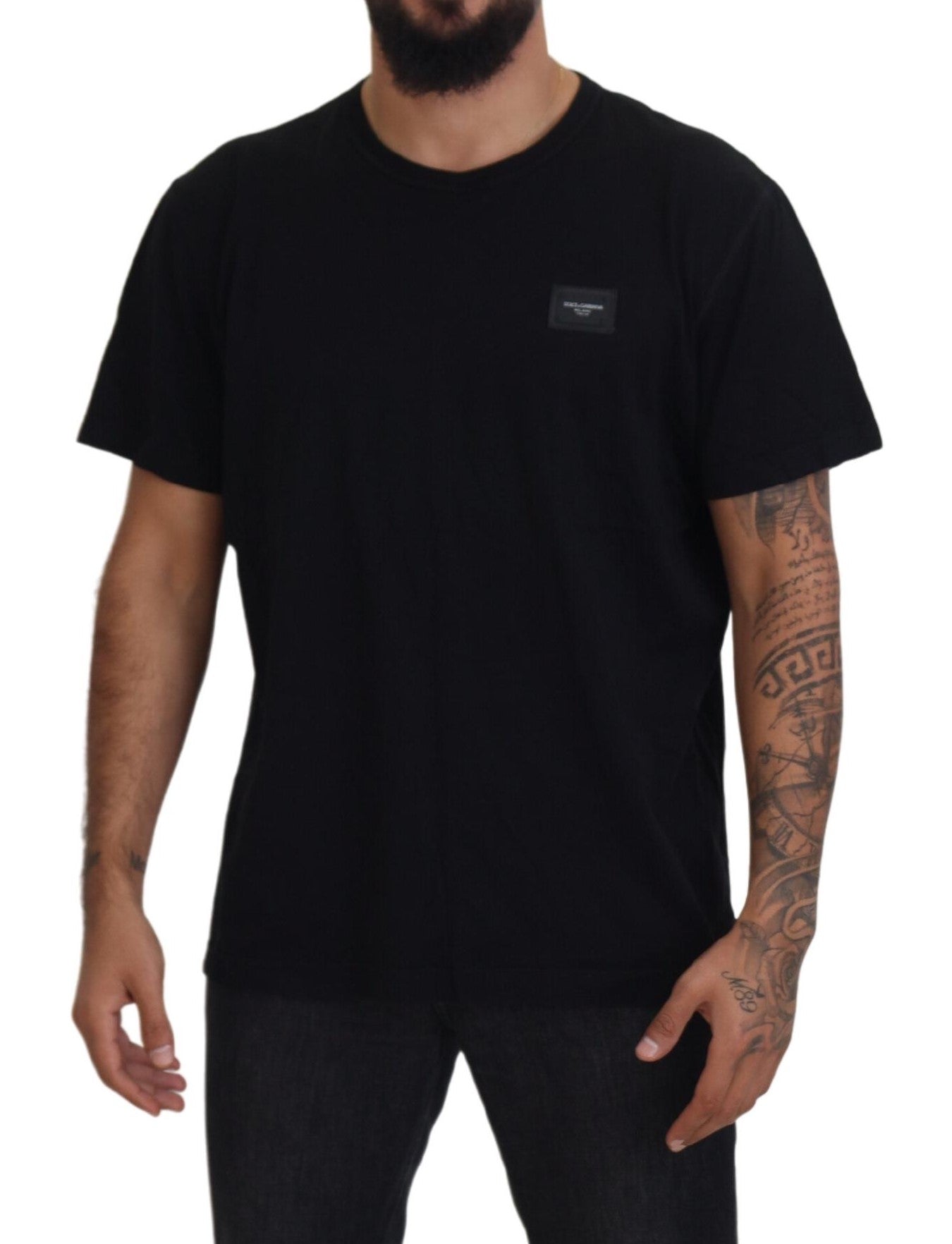 Black Logo Plaque Cotton Crew Neck T-shirt