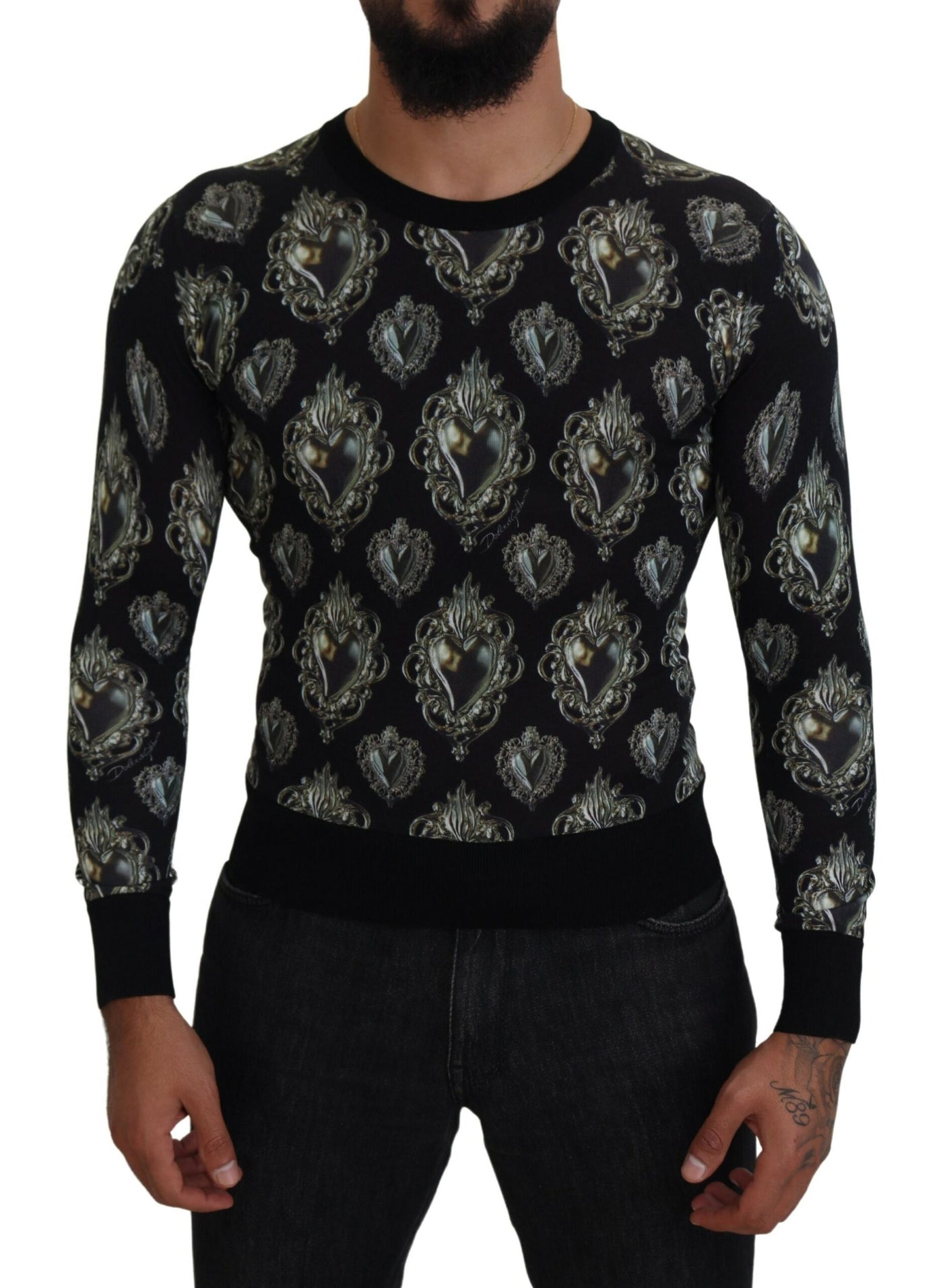 Black Sacred Heart Crewneck Pullover Sweater