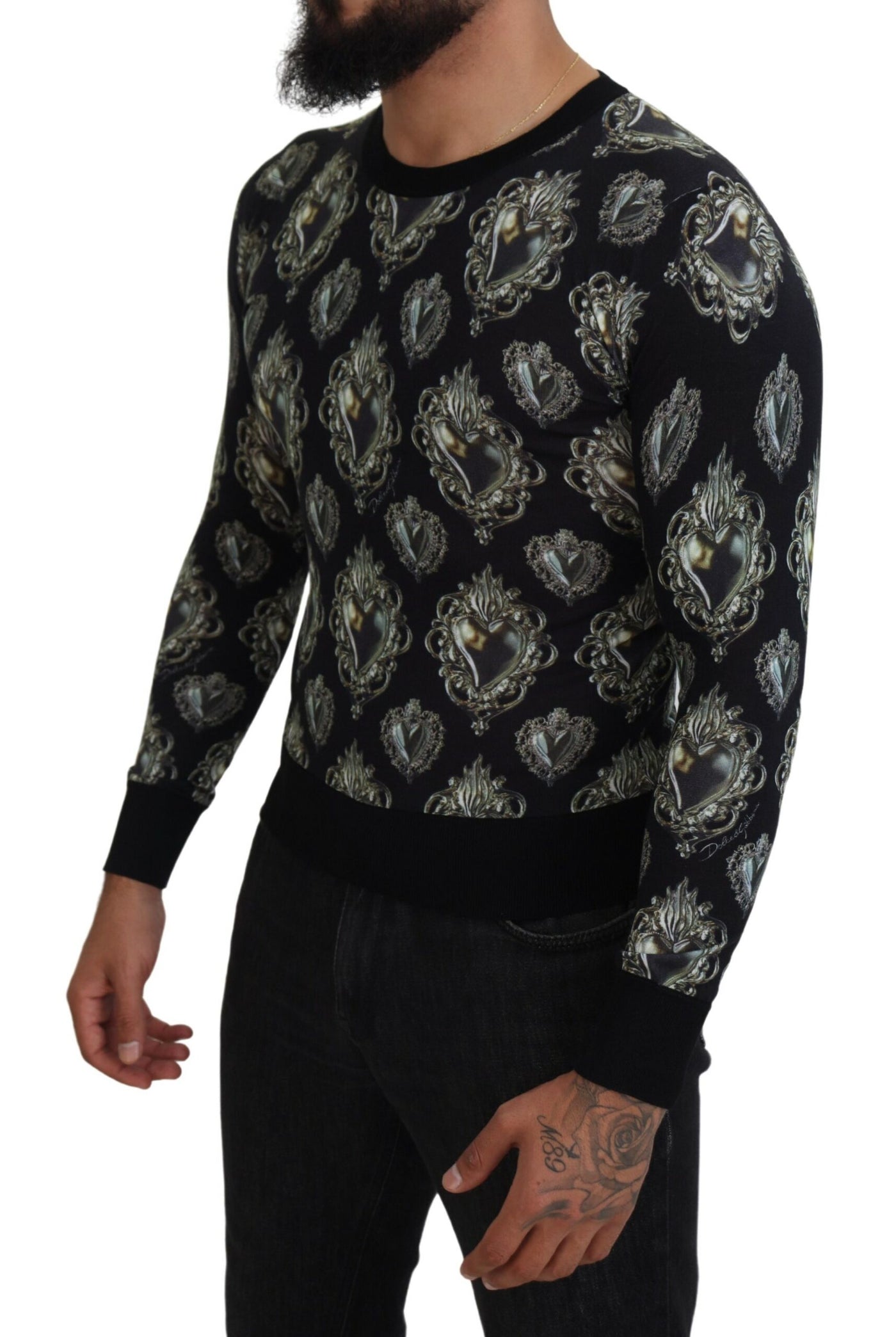 Black Sacred Heart Crewneck Pullover Sweater