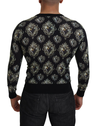 Black Sacred Heart Crewneck Pullover Sweater