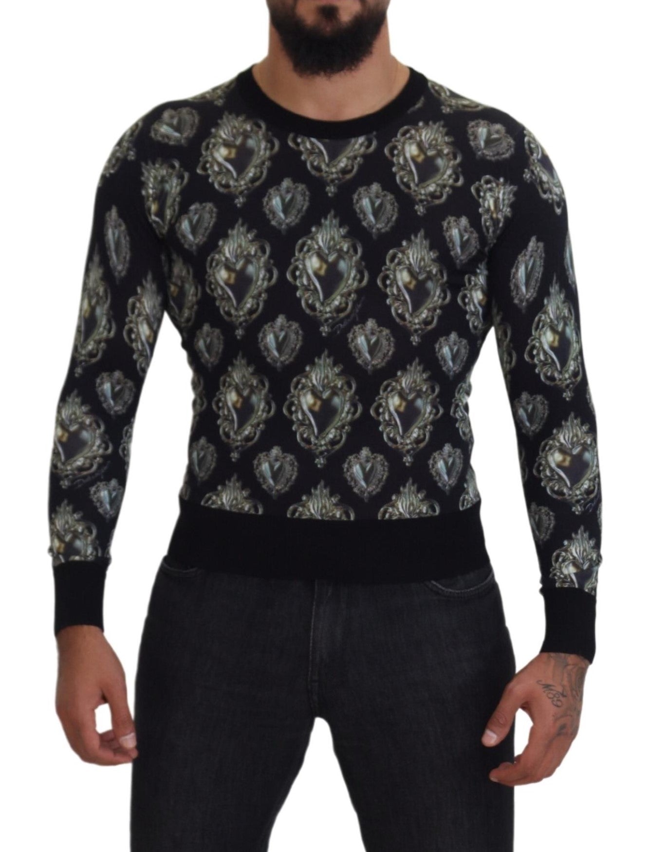 Black Sacred Heart Crewneck Pullover Sweater