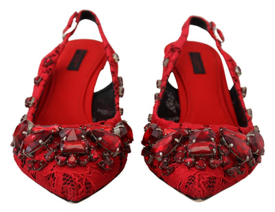 Red Crystals Heel Slingback Mary Jane Shoes