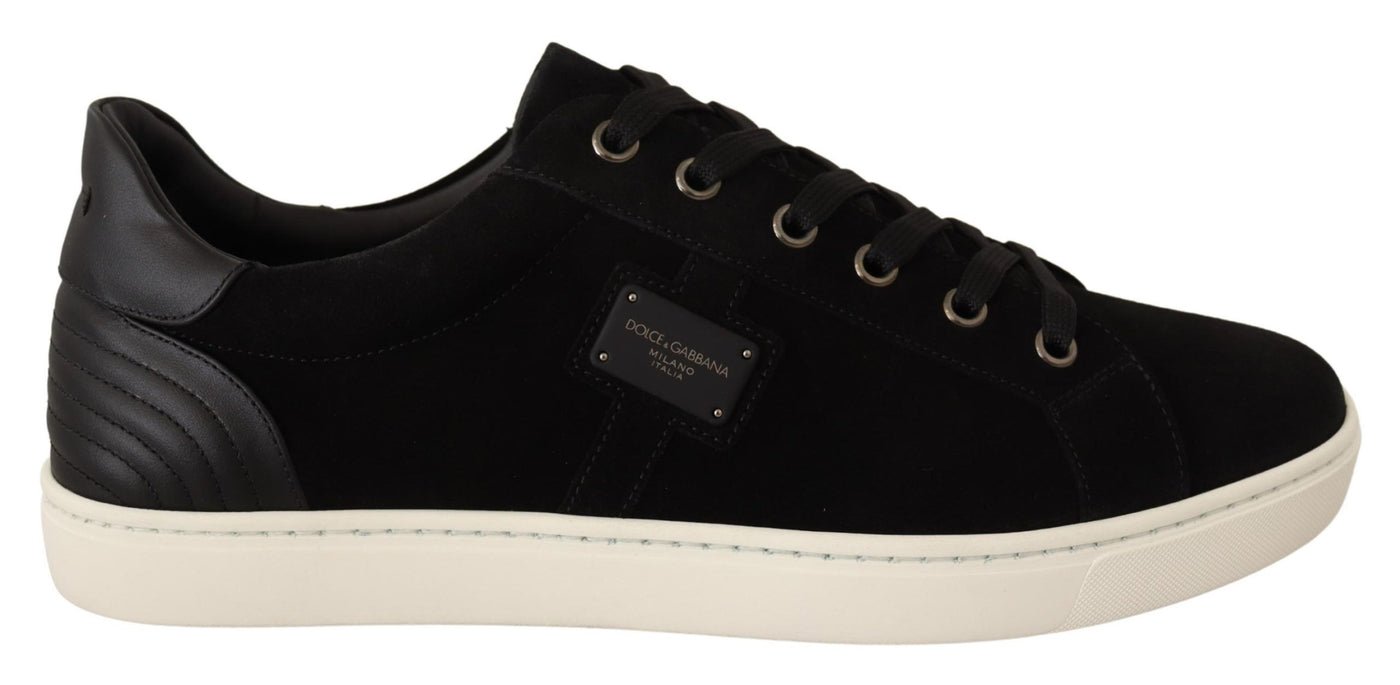 Black Suede Leather Mens Low Tops Sneakers