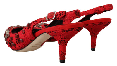 Red Crystals Heel Slingback Mary Jane Shoes