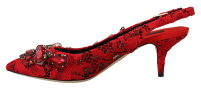 Red Crystals Heel Slingback Mary Jane Shoes