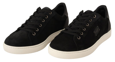 Black Suede Leather Mens Low Tops Sneakers