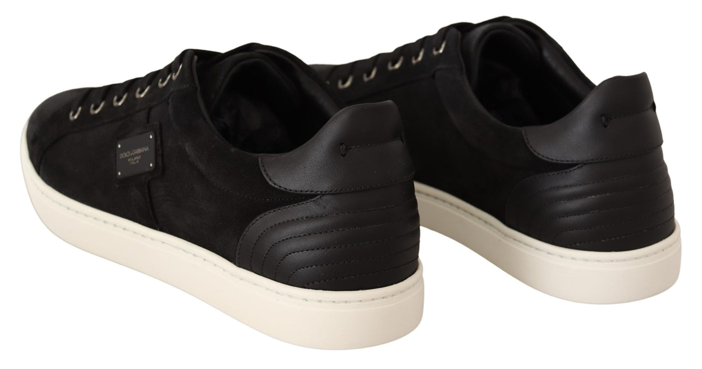 Black Suede Leather Mens Low Tops Sneakers