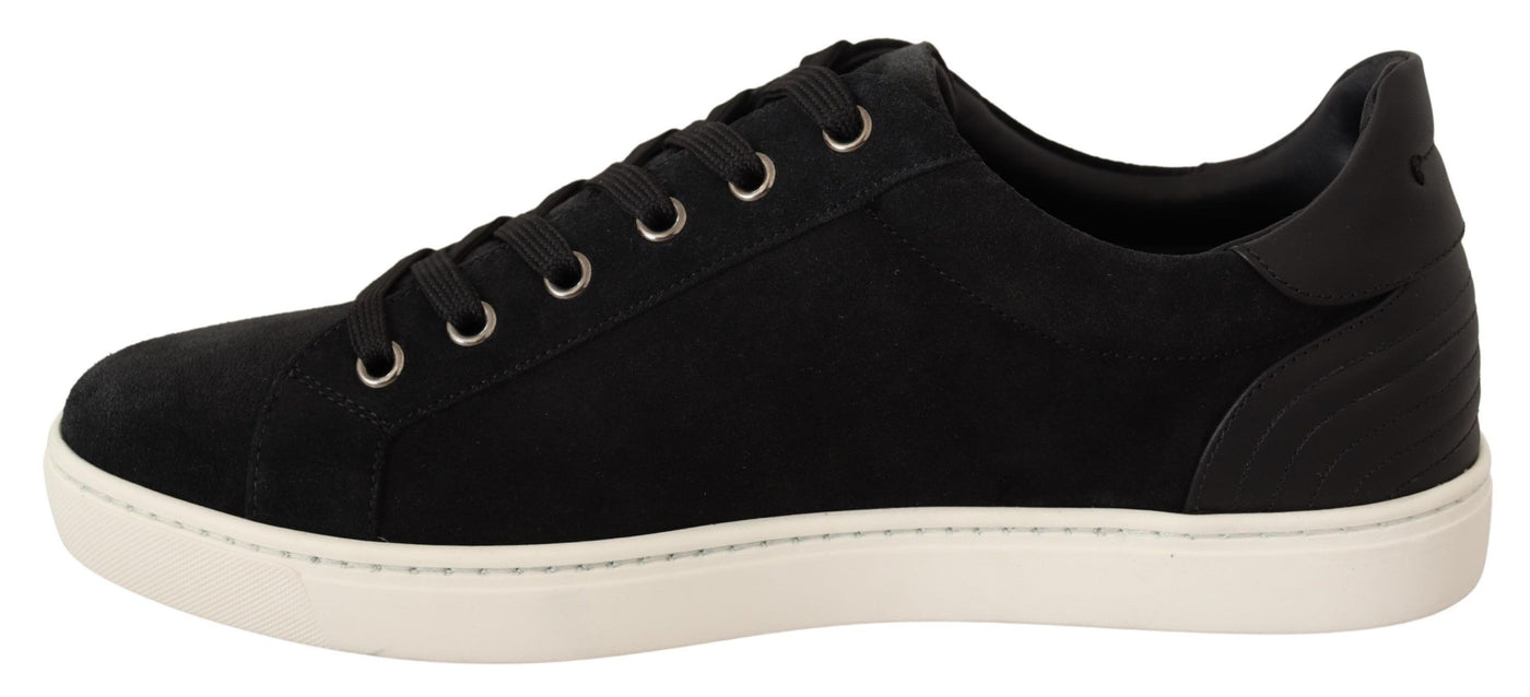 Black Suede Leather Mens Low Tops Sneakers