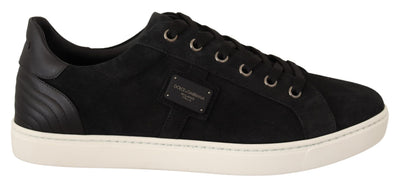 Black Suede Leather Mens Low Tops Sneakers