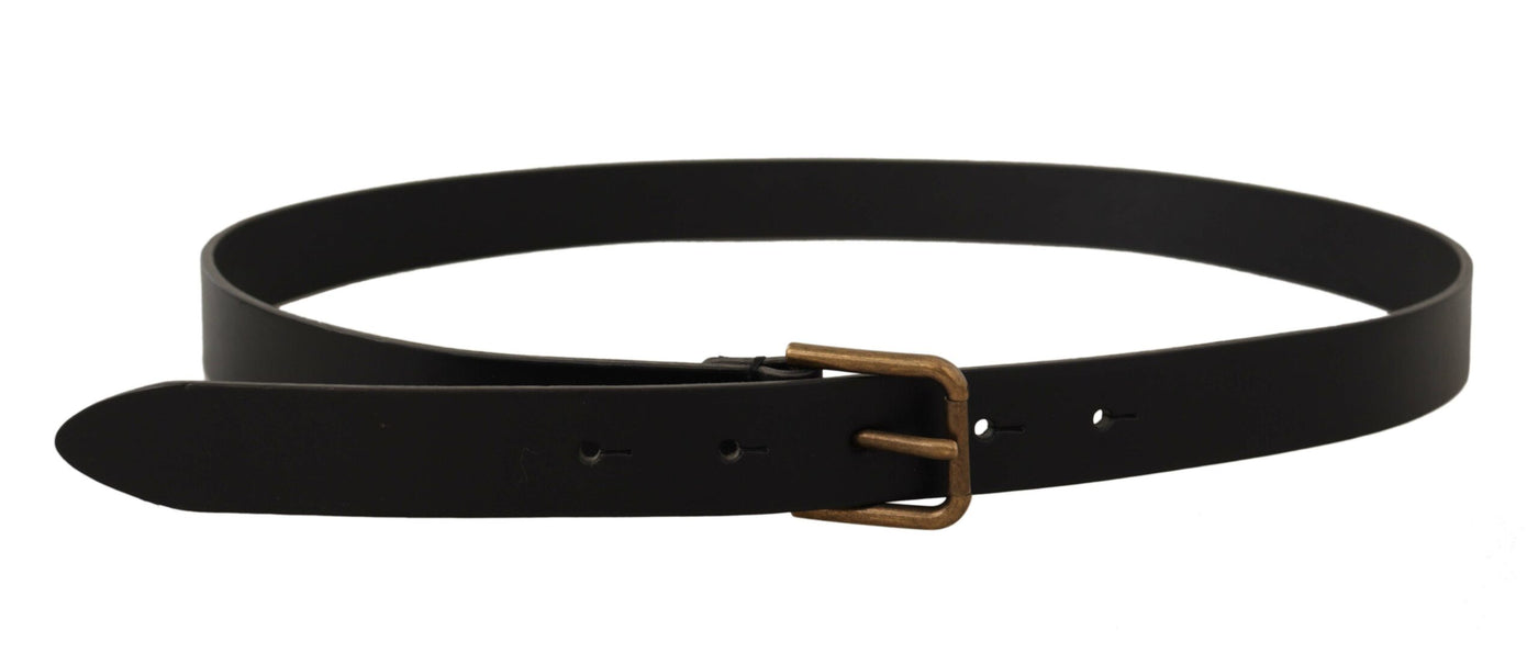 Black Calf Leather Brass Logo Engraved Buckle Belt