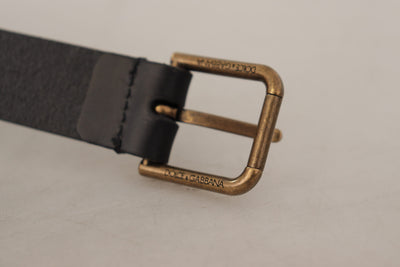 Black Calf Leather Brass Logo Engraved Buckle Belt