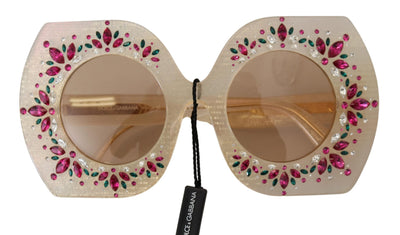 Beige Crystal Embellishment Round Frame DG4315 Sunglasses